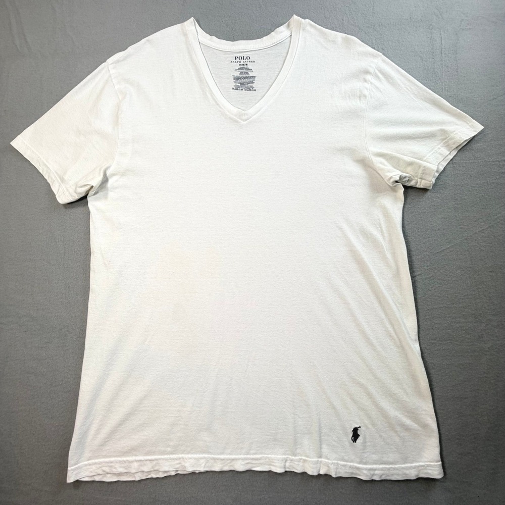 Polo Ralph Lauren V-Neck T-Shirt Mens M White Classic Fit Pony Logo